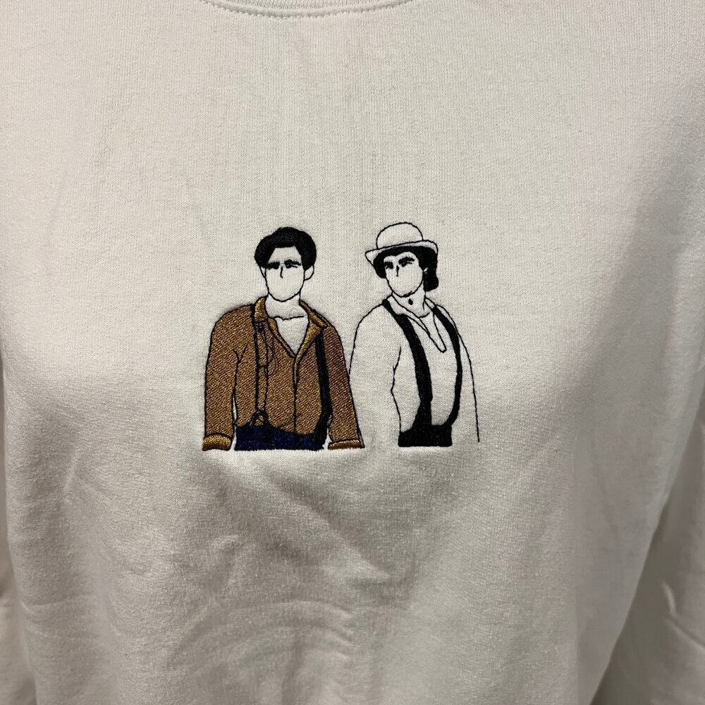 Vampire Diaries Embroidered White Crewneck Sweatshirt, Size Large